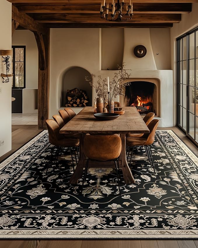 Area Rugs 9'x12' Washable Non-Slip, Floral Vintage Distress Print Pattern - Image 8