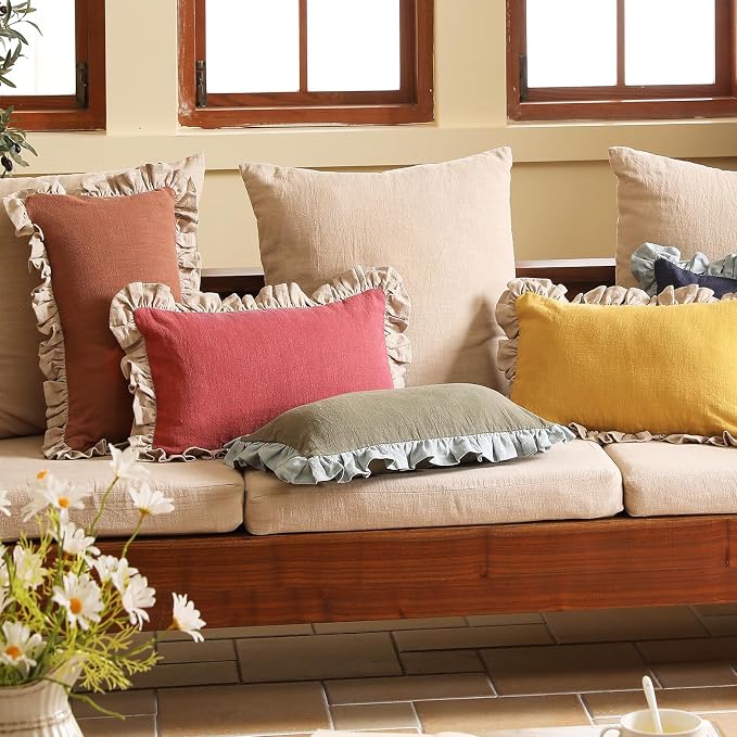 patdrea Shabby Chic Red Decorative Throw Pillow Covers 20x12 Set of 2, - Image 3