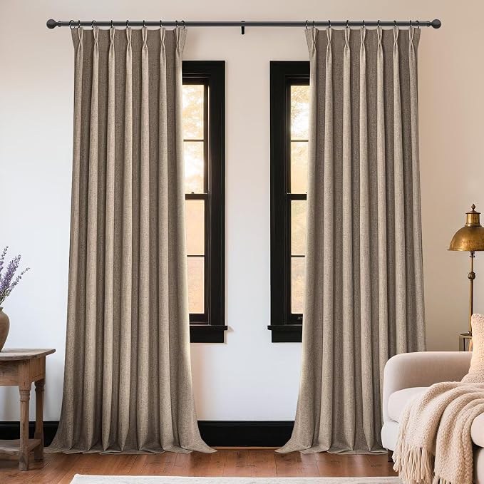 Joydeco Thick Linen Pinch Pleated Curtains 84 Inch Long 2 Panel Set - Image 2