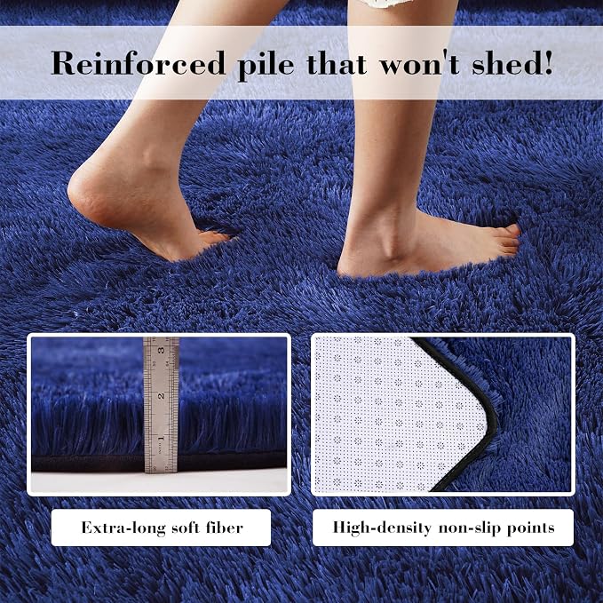 Blue Fluffy Rug Shaggy Area Rug, 3x5 Area Rugs - Image 6