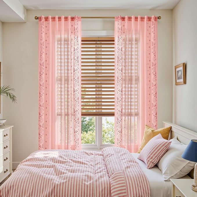 jinchan Winslow Pink Sheer Curtains 84 Inch - Image 2