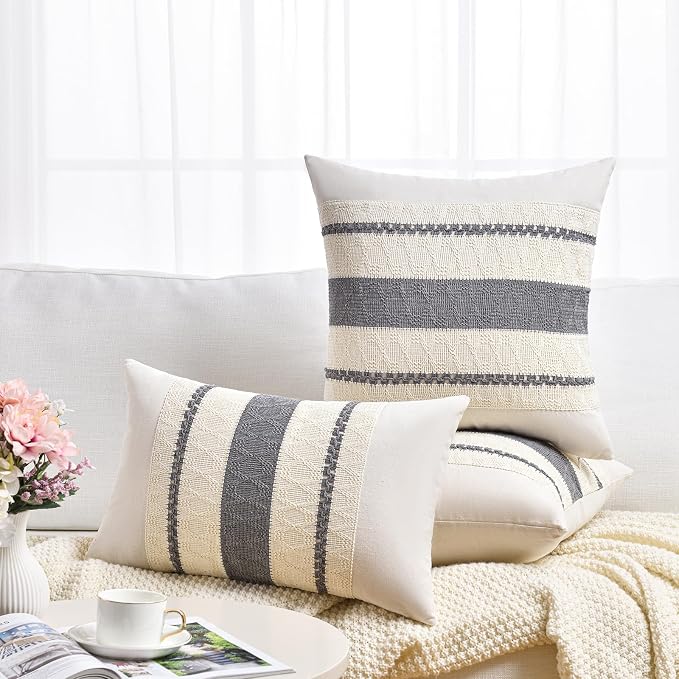 Fancy Homi Set of 1 Neutral Grey Farmhouse Lumbar Decorative Throw Pillow - Image 6