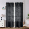 Lecloud Leia Black Sheer Curtains 90 Inches Long 2 Panels, Airy Leaf Textured by Lecloud