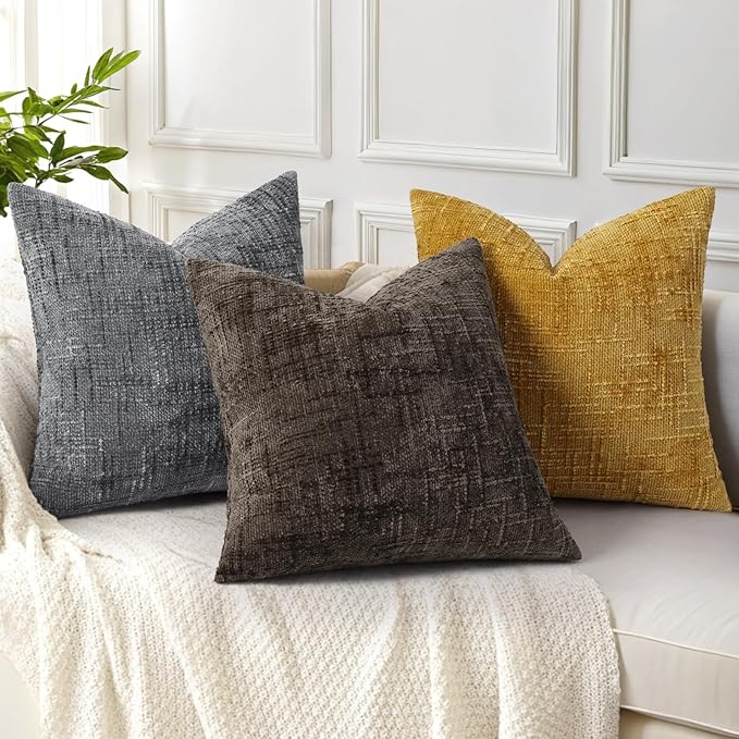decorUhome Dark Brown Chenille Euro Sham Throw Pillow Covers 22x22 Set of 2 - Image 4