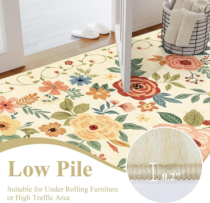 DUKINO 4x6 Area Rug, Lightweight Non Slip Washable Floral Rug, Indoor Low Pile - Image 5
