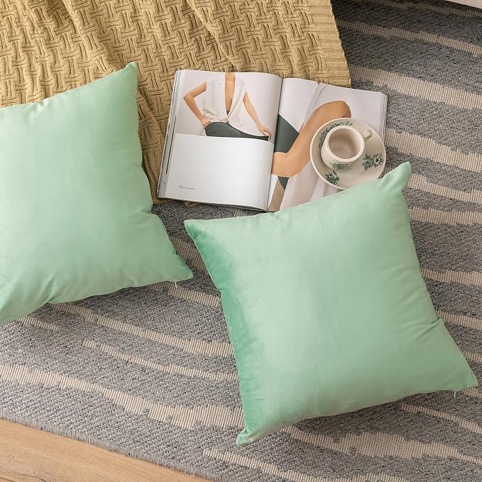 NiNi ALL Decorative Throw Pillow Covers Velvet 28x28 Inch Pack of 2 Sage Green - Image 6