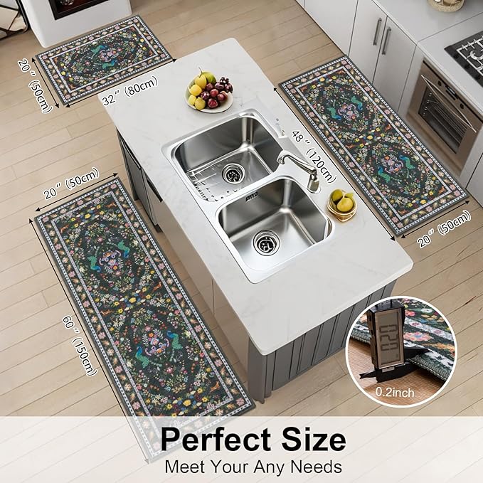 HEBE Washable Kitchen Rugs Sets of 3, Non Slip Absorbent Kitchen Rugs and Mats - Image 2