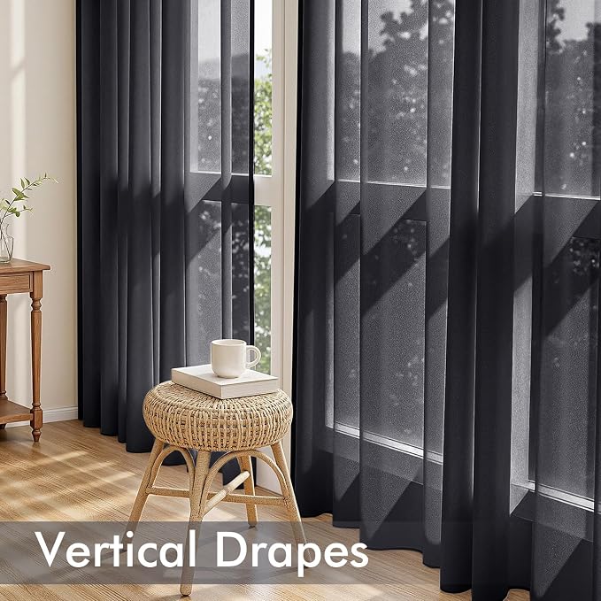 MIULEE Black Sheer Curtains 96 Inches Long, 4 Panels Set, Light Filtering - Image 5