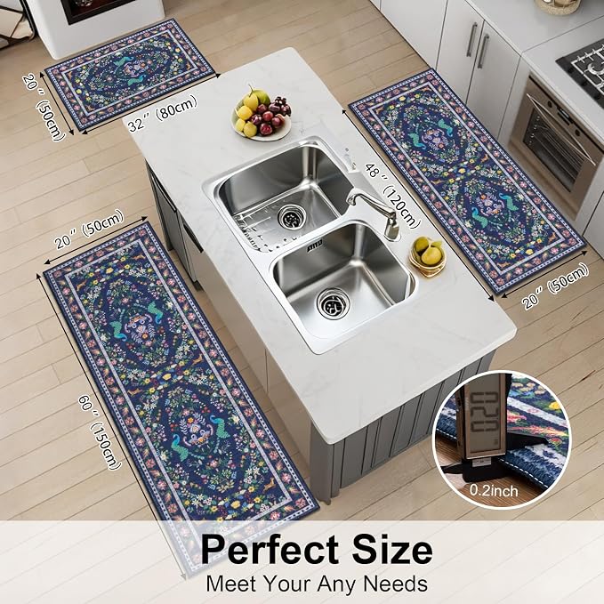 HEBE Washable Kitchen Rugs Sets of 3, Non Slip Absorbent Kitchen Rugs and Mats - Image 2