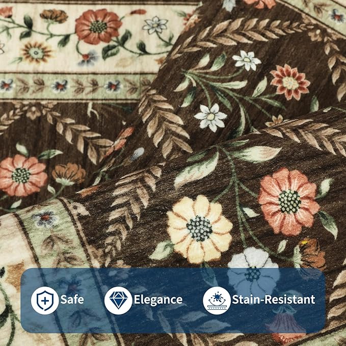 Washable Kitchen Runner 2x6 Non-Slip Floral Carpet Runner - Image 4
