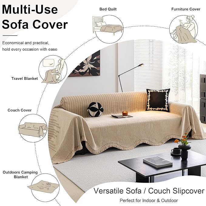 ROOMLIFE Khaki Sofa Cover, Vintage Boho Couch Cover - Image 7