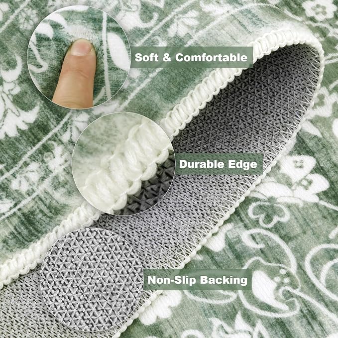 LOKHOM Washable Runner Rug, 2x8 Green Non-Slip Vintage Hallway Runner Rug - Image 4