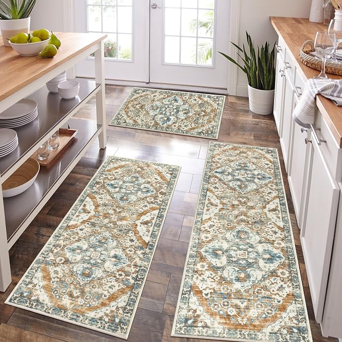 HEBE Farmhouse Kitchen Rug Sets of 3 Non Slip Washable Kitchen Rugs and Mats - Image 6