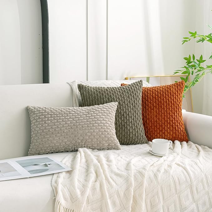 Set of 4 Olive Green Decorative Throw Pillow Covers 20x20 Inch Corduroy Pillow - Image 3
