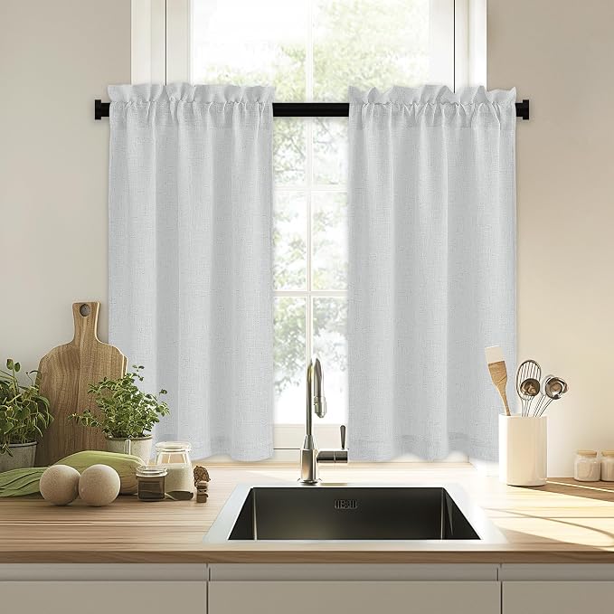 RYB HOME Cafe Curtains 24 inches Length, Linen Sheer Short Curtains - Image 7