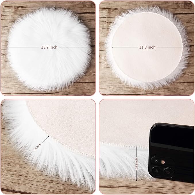 12 Inches Mini Round Faux Fur Sheepskin Rugs, Fluffy Living Room Carpet Mini - Image 3