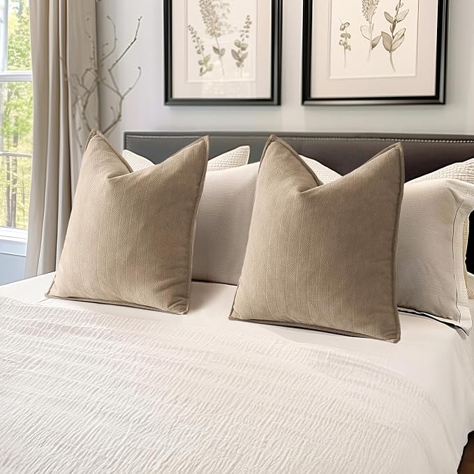 MIULEE Pack of 2 Khaki Decorative Pillow Covers 18x18 Inch Soft Chenille - Image 5