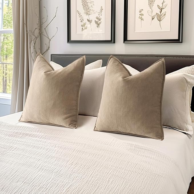 MIULEE Pack of 2 Khaki Decorative Pillow Covers 20x20 Inch Soft Chenille - Image 5