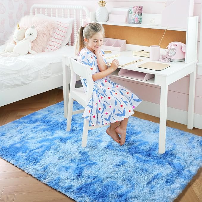 Amdrebio Tie-Dyed Light Blue Area Rugs - Image 3