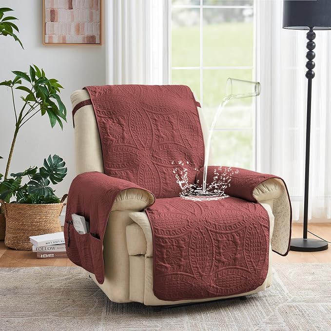 Large Quilted Recliner Chair Covers, Waterproof Red Chair Covers, Lazy Boy - Image 2