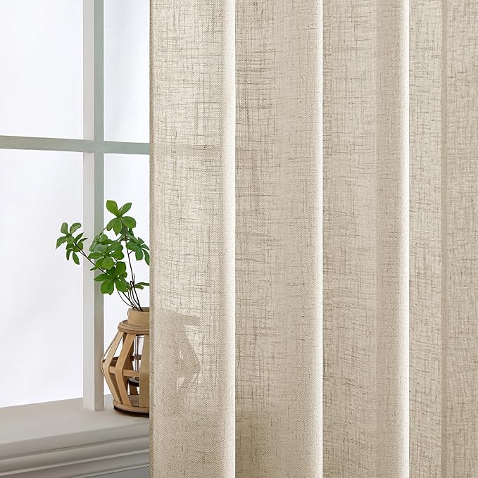 MIULEE Beige Linen Curtains 96 Inches Long 2 Panels - Image 5