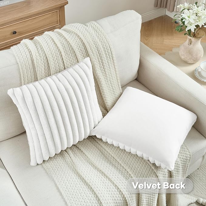 FUTEI White Decorative Throw Pillow Covers Set of 2, 26x26 Inch Soft Fluffy - Image 4