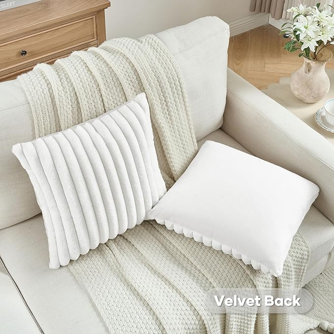 FUTEI White Decorative Throw Pillow Covers Set of 2, 22x22 Inch Soft Fluffy - Image 4