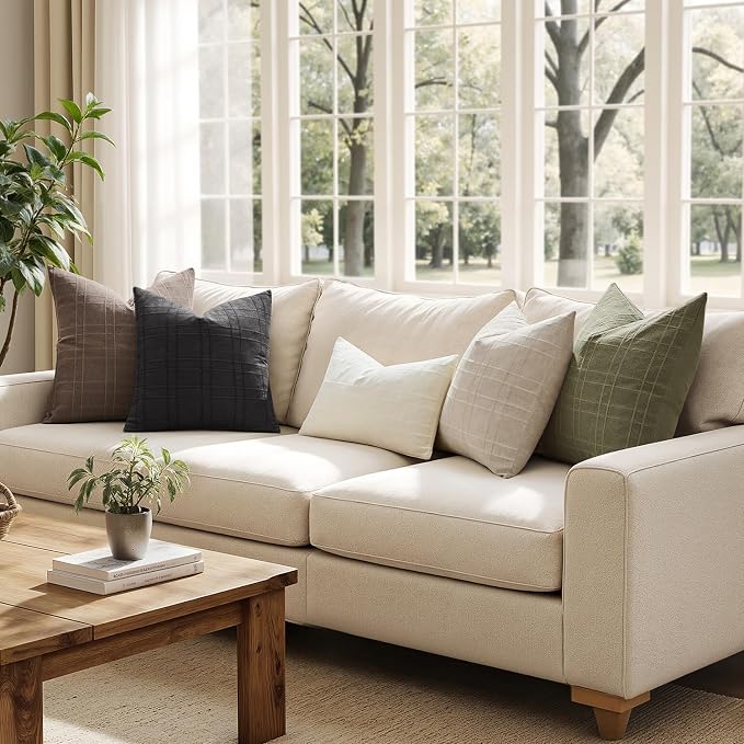MIULEE Decorative Linen Check Throw Pillow Covers Neutral Farmhouse Vintage - Image 4