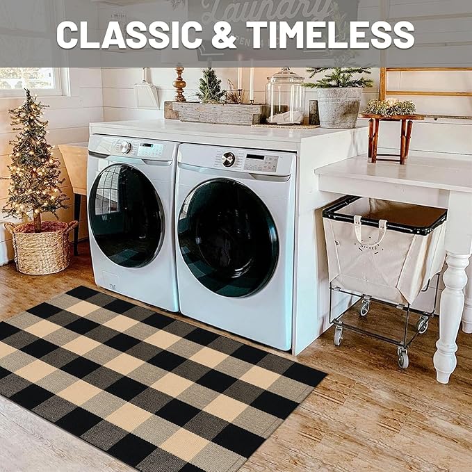 IOHOUZE Buffalo Plaid Checkered Rug 27.5 x 43 Inches Front Door Mats, Washable - Image 3