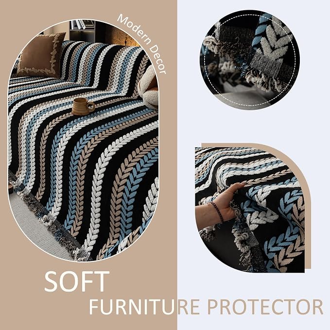 VClife Couch Cover for Sofa, Chenille Sofa Cover for Dog Modern Stripe Couch - Image 6