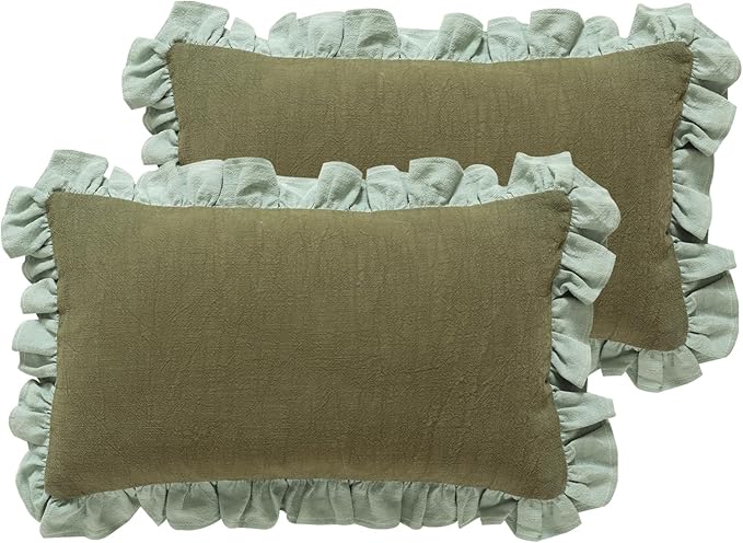 patdrea Shabby Chic Green Decorative Throw Pillow Covers 12x20 Set of 2 by patdrea