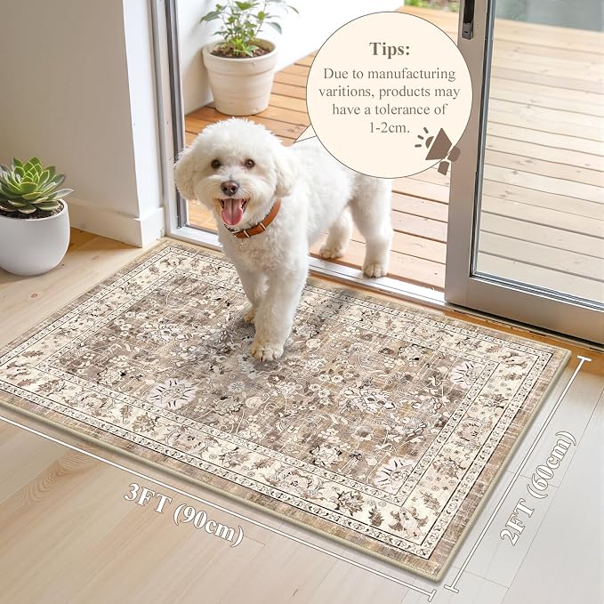 LOKHOM Washable Area Rug, 2x3 Non-Slip Hallway Rug Vintage Soft Small Kitchen - Image 2