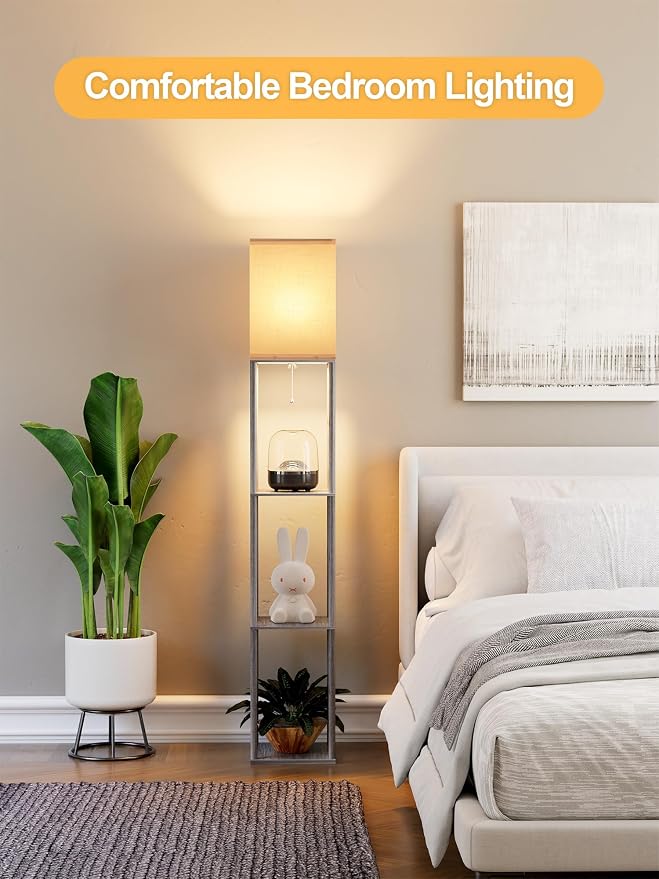 Floor Lamp with Shelves for Living Room, Shelf Floor Lamp with 3 CCT LED Bulb - Image 5
