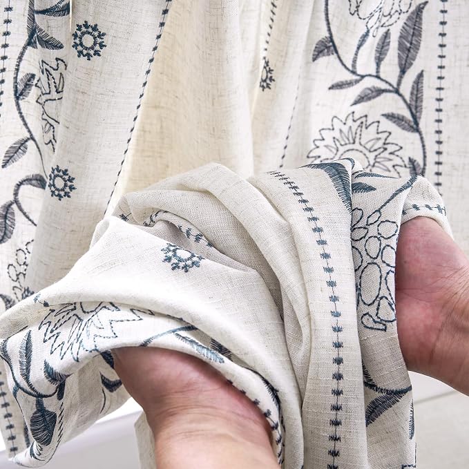 jinchan Winslow Linen Curtains 45 Inch Length Small Window Curtains Embroidered - Image 7