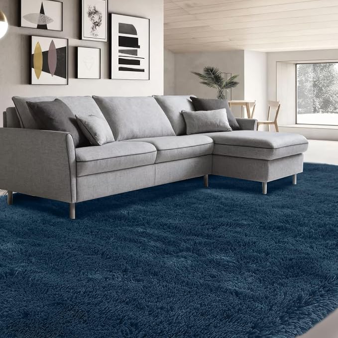 Area Rug 10x14 for Living Room: Large Shag Rug Navy Blue for Living Room - Image 3