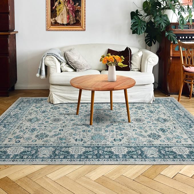 Area Rug 4×6, Vintage Boho Rug, Ultra-Soft Low Pile, Non Slip, Stain Resistant by DomitapisRug