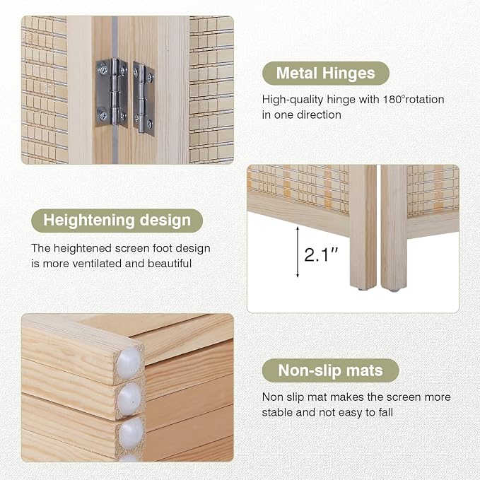 FDW Room Divider Bamboo Room Divider Wall Folding Privacy Wall Divider Wood - Image 7