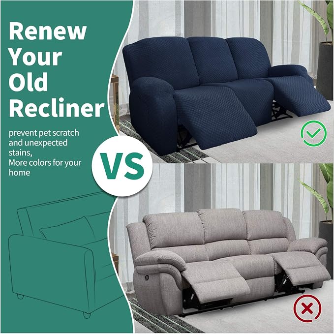 YEMYHOM 8 Pieces Stretch Recliner Sofa Cover Latest Jacquard Reclining Couch - Image 5