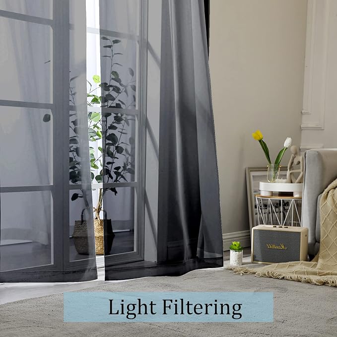 OWENIE Black Sheer Curtains, Bedroom - Image 2