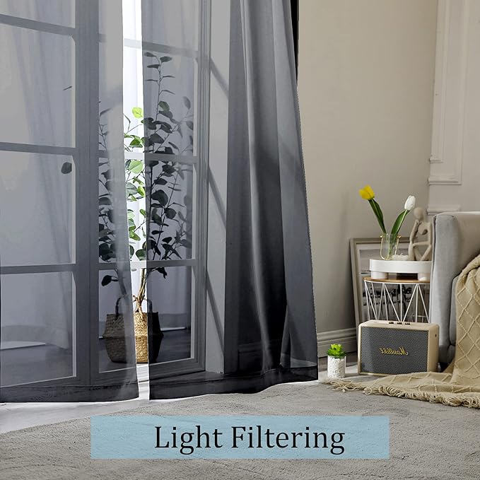 OWENIE Black Sheer Curtains, Sheer Curtains 63 inch Length 2 Panels Set - Image 2