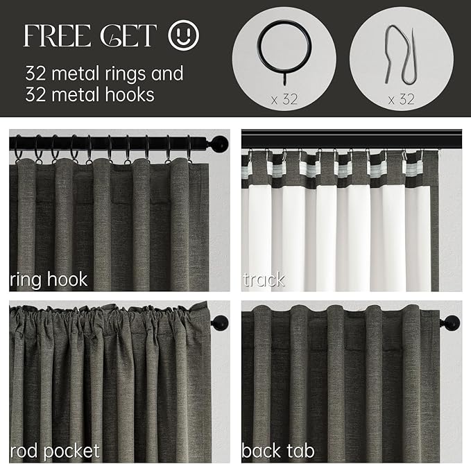 102 Inch Long Charcoal Gray Blackout Curtains - Image 3