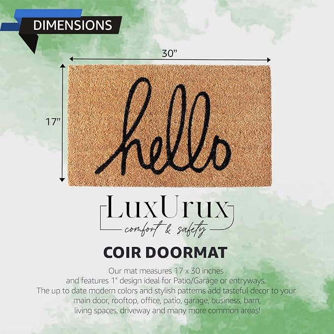 LuxUrux Hello Door Mat Outdoor Coco Coir Doormat, - Image 2