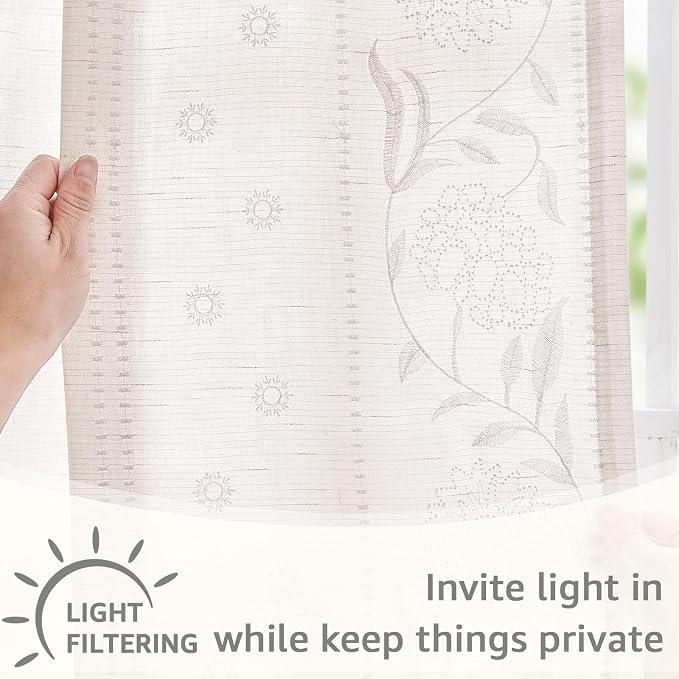 jinchan Winslow Linen Curtains for Bedroom 63 Inches Length Embroidered - Image 5