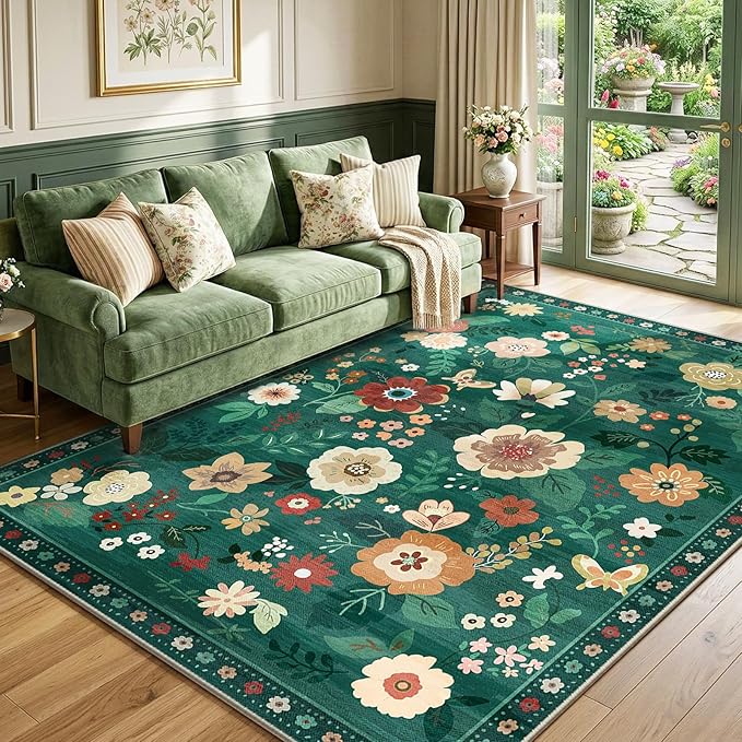 RELEANY Floral Nursery 6x9 Area Rugs Washable Print Boho Cute Carpet Non Slip - Image 2