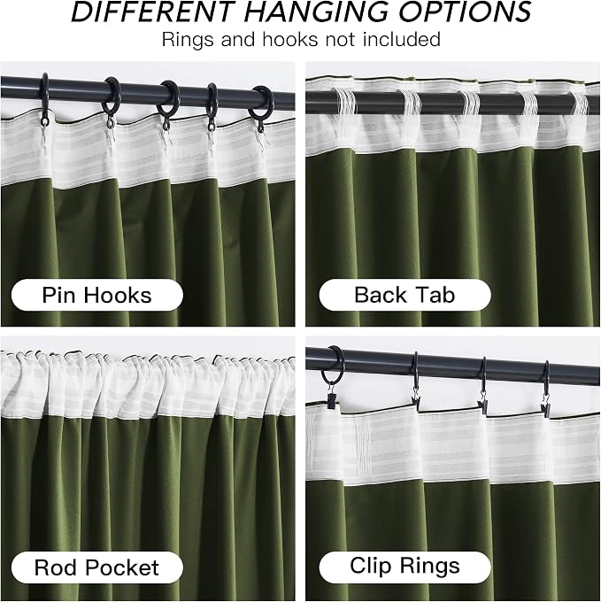 RYB HOME Olive Green Velvet Curtains - Image 3