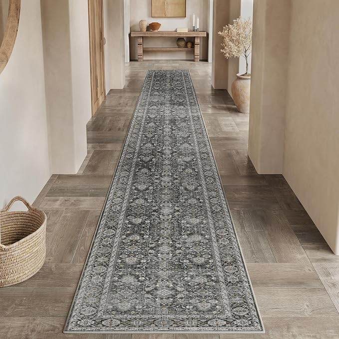 PureCozy Black Runner Rug 2x12 Vintage Area Carpet Hallway Long Indoor Kitchen - Image 3