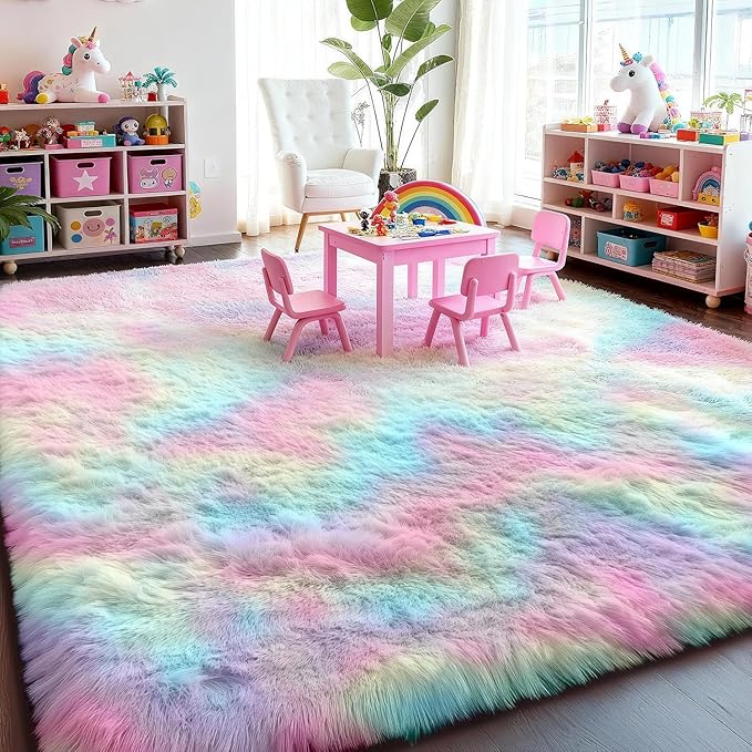 PAGISOFE Fluffy Colorful Rainbow Rugs - Image 4