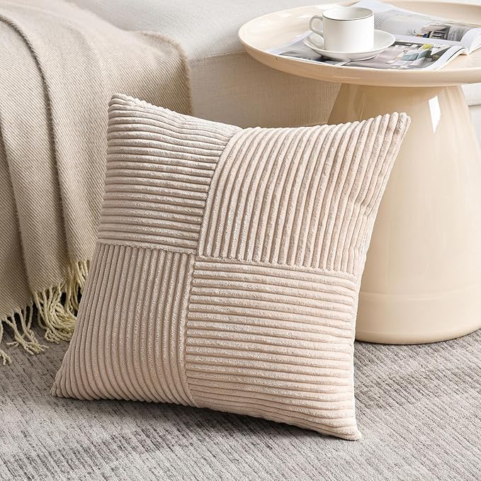 Fancy Homi 2 Packs Tan Samll Decorative Throw Pillow Covers 14x14 Inch - Image 2