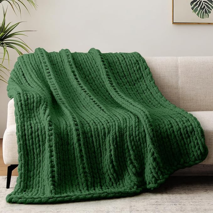 Negwoo Chunky Knit Throw Blanket, Handmade Grass Green Crochet Big Thick Blanket - Image 5