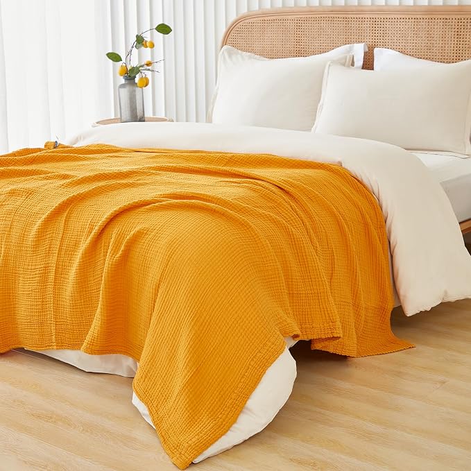 EMME Cotton Muslin King Blanket Bed Layering Breathable Gauze Blanket Soft - Image 3